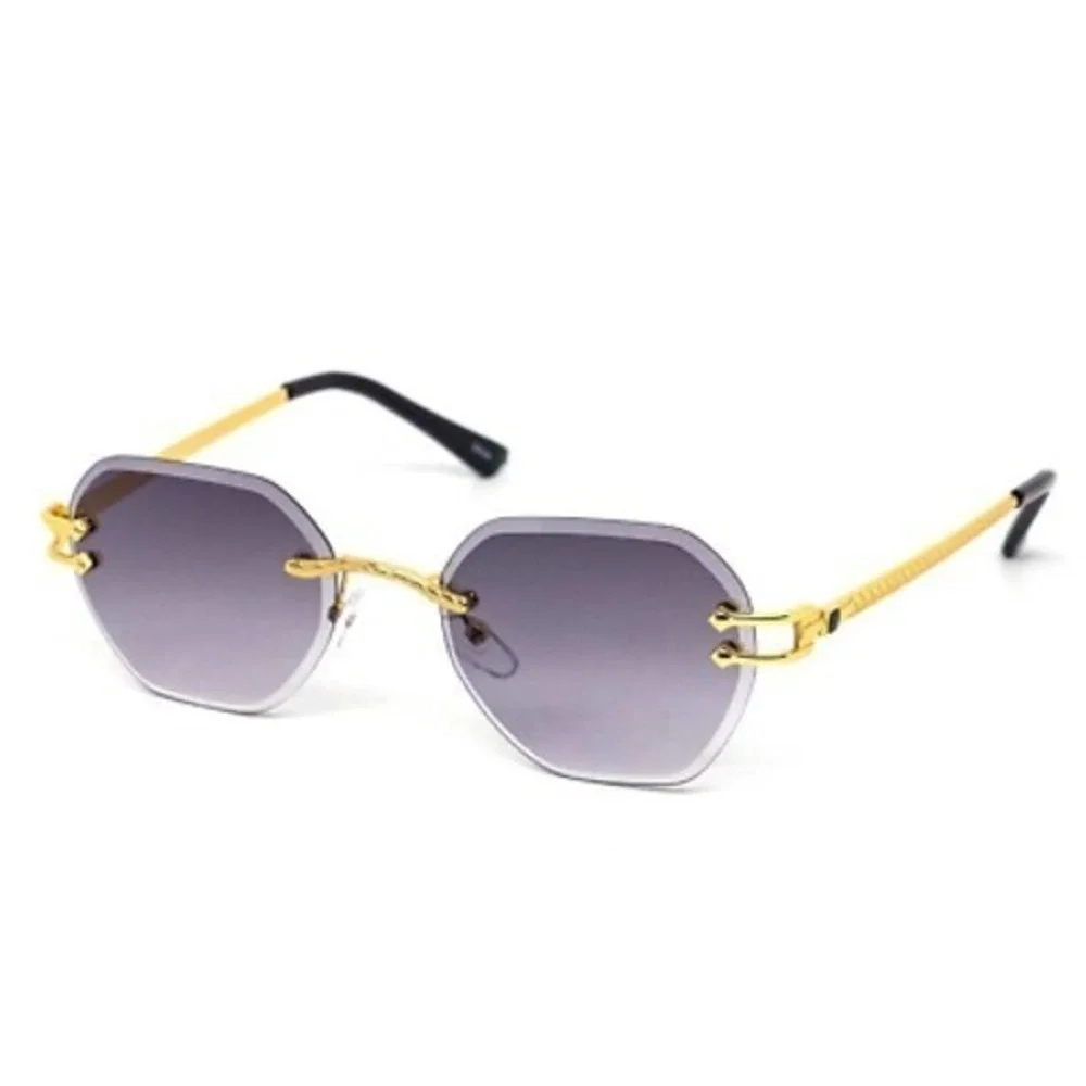 Sunglasses Black Lens Women Rimless Gold Light Weight Retro Classic Style Retro